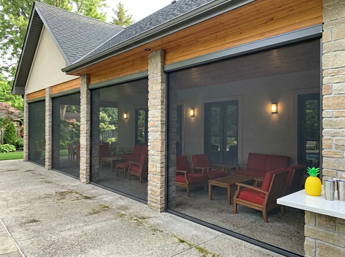 Hamilton backyard with custom-fit retractable retractable patio screens